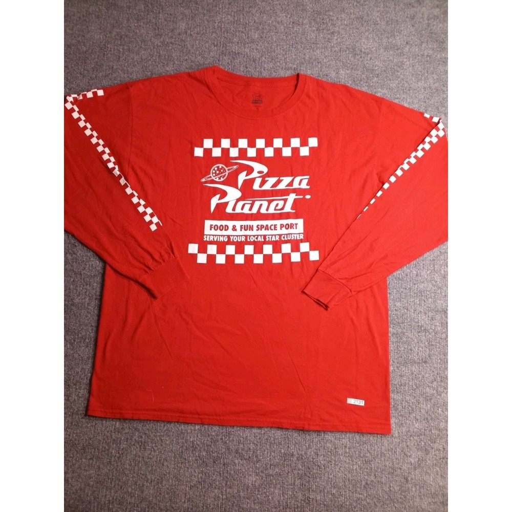 Disney Pixar Toy Story Pizza Planet Long Sleeve T-Shirt Red XL Checkered Graphic